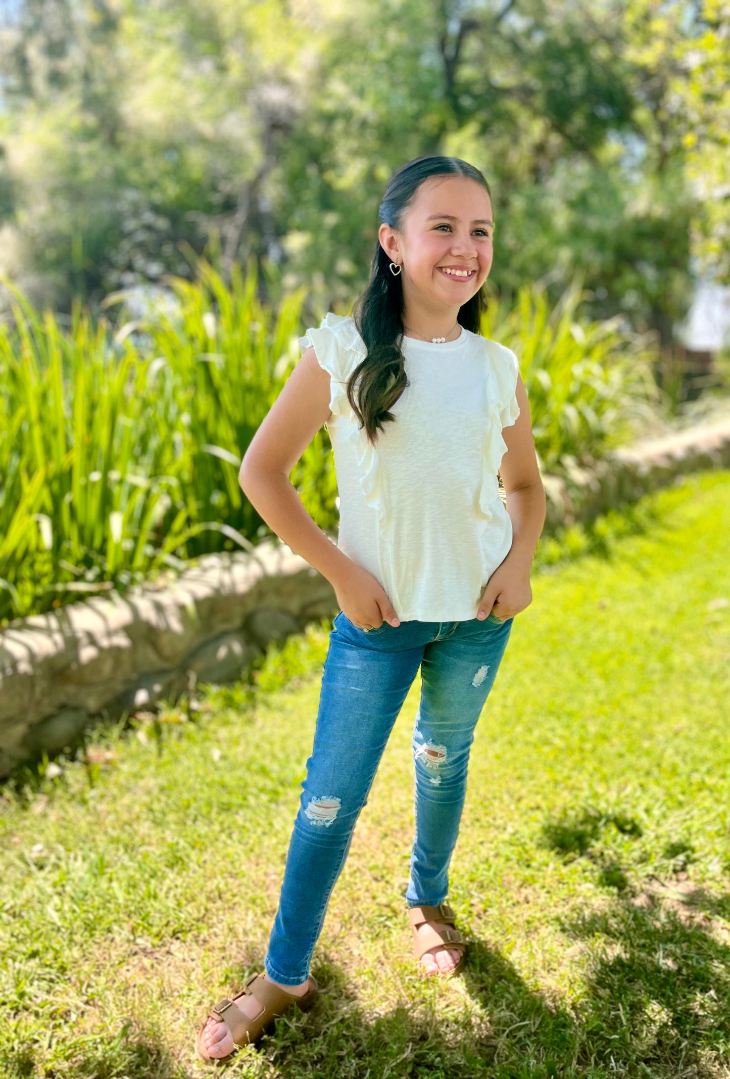 Girls 3 Button Skinny Jeans