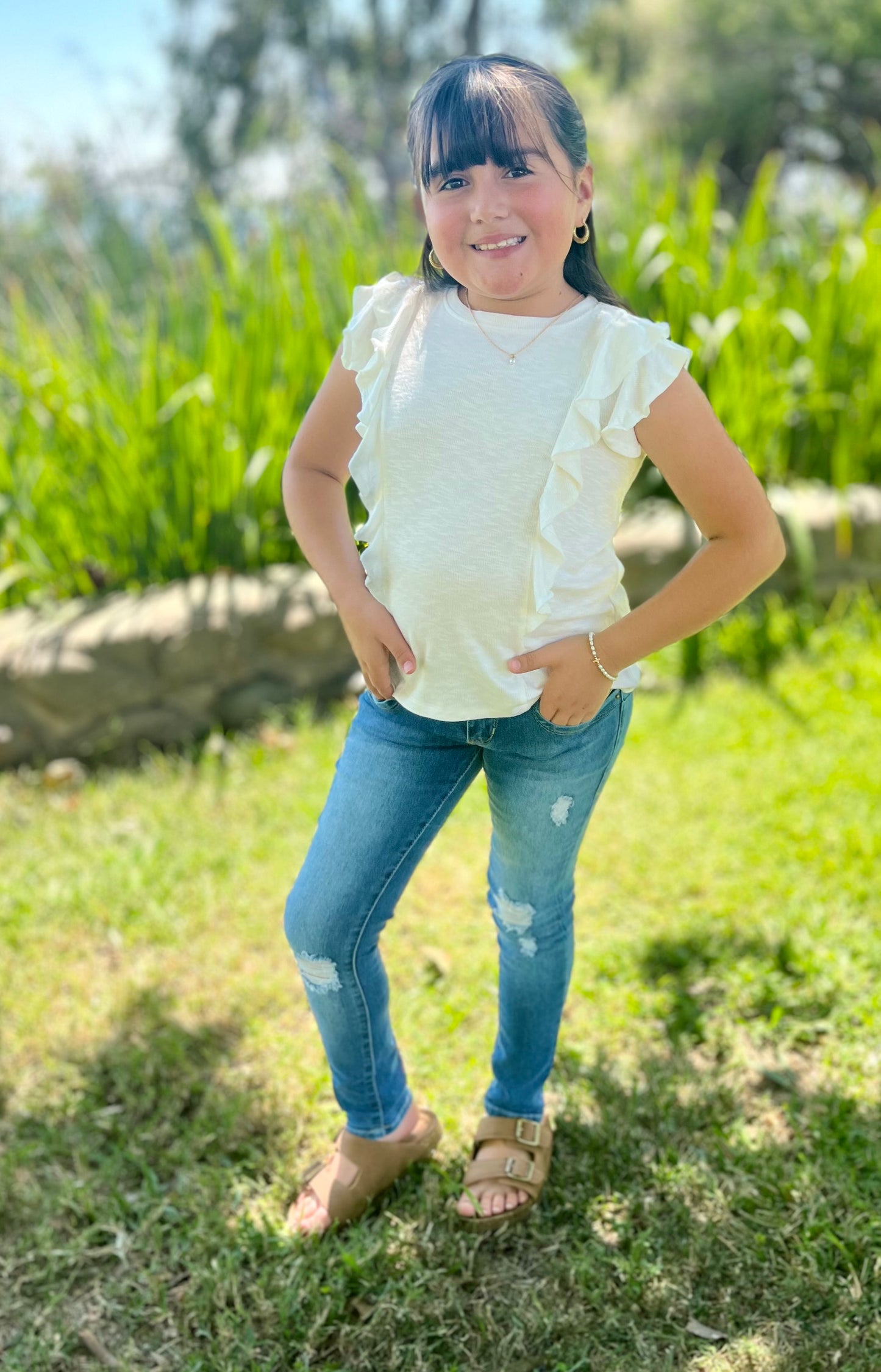 Girls 3 Button Skinny Jeans